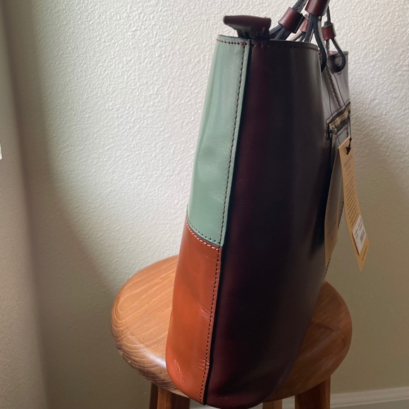 Patricia Nash Tote Bag NEW Braden Tote Color Block Leather Brown Green - Picture 7 of 12
